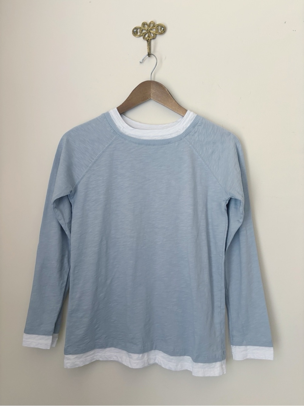 White Label Blue Layered Long Sleeve Organic Cotton T Shirt US 2 Summer Coastal